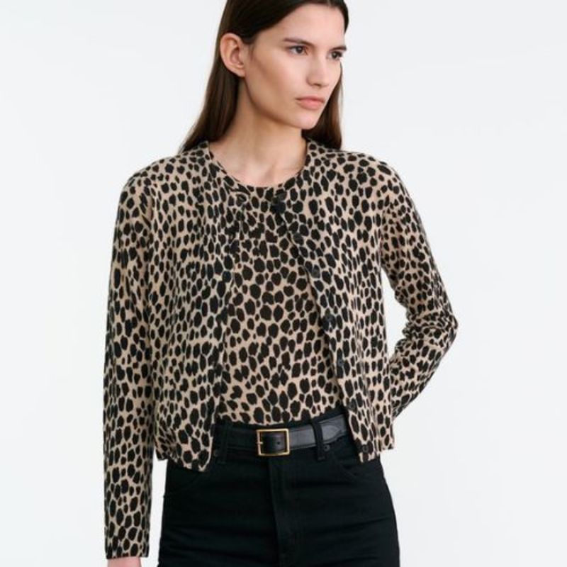 Nili Lotan - Keelah Cardigan in pebblegrey heather black cheetah