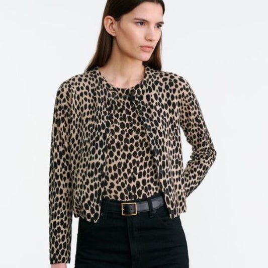 Nili Lotan - Keelah Cardigan in pebblegrey heather black cheetah