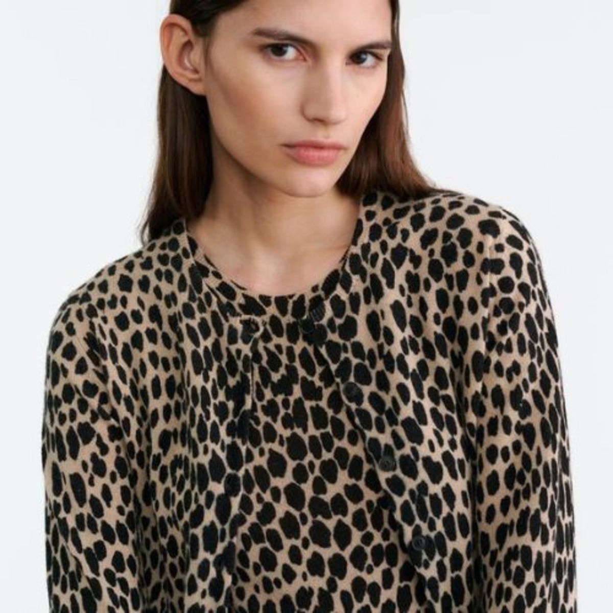 Nili Lotan - Keelah Cardigan in pebblegrey heather black cheetah