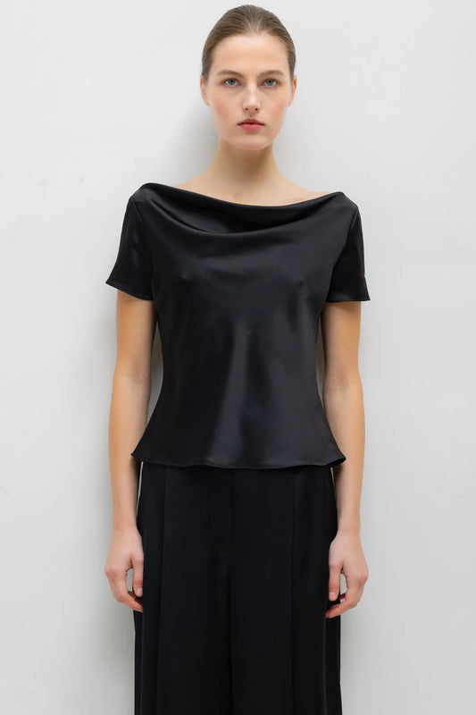 Leset - BARB DRAPED NECK CAP SLEEVE in black