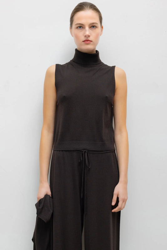 Leset - James sleeveless turtleneck in chocolate brown