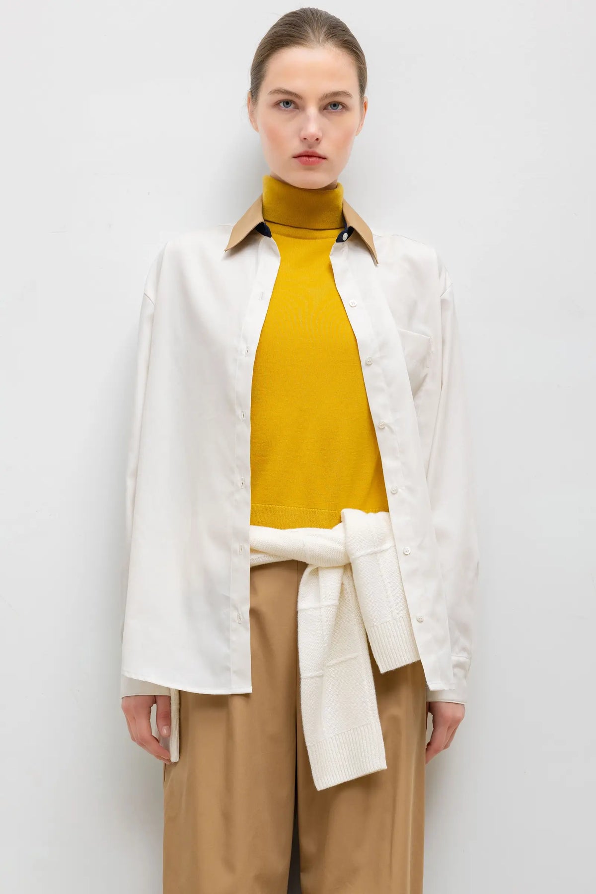 Leset - Yoshi Contrast shirt in in chalk / camel