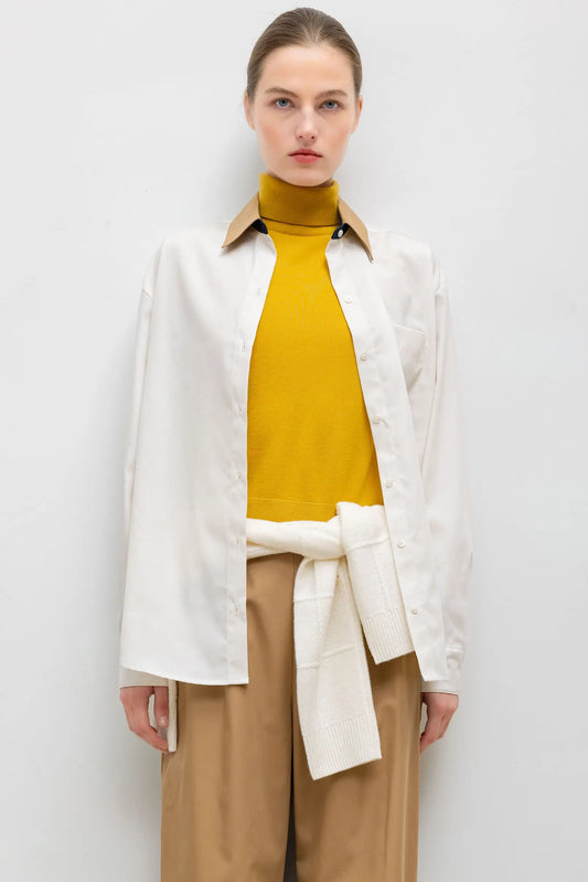 Leset - Yoshi Contrast shirt in in chalk / camel