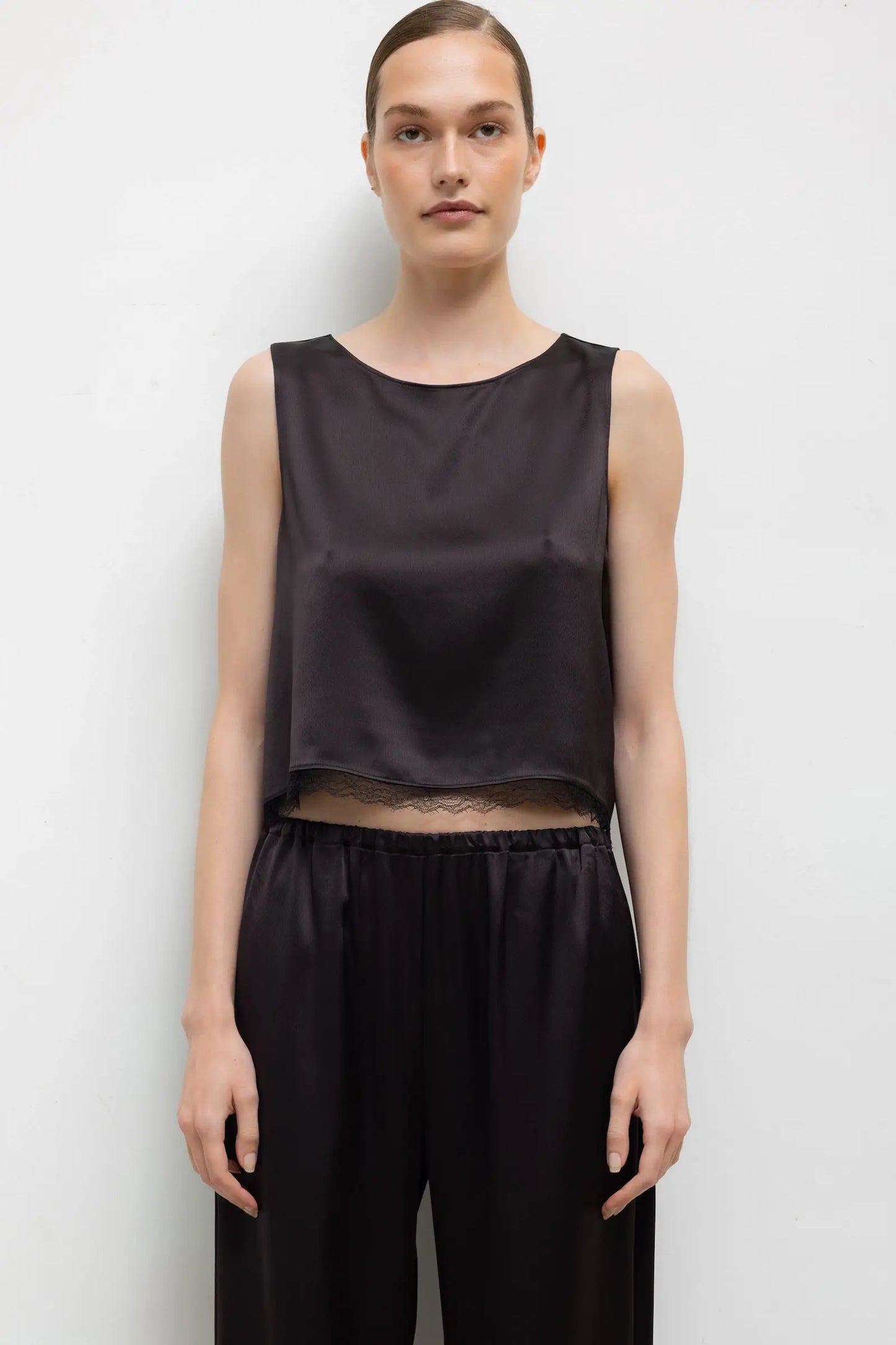 Leset - Barb Lace Crop Sleeveless Crew in Chocolate