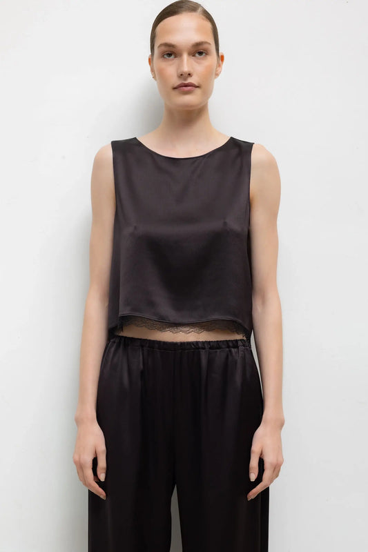Leset - Barb Lace Crop Sleeveless Crew in Chocolate