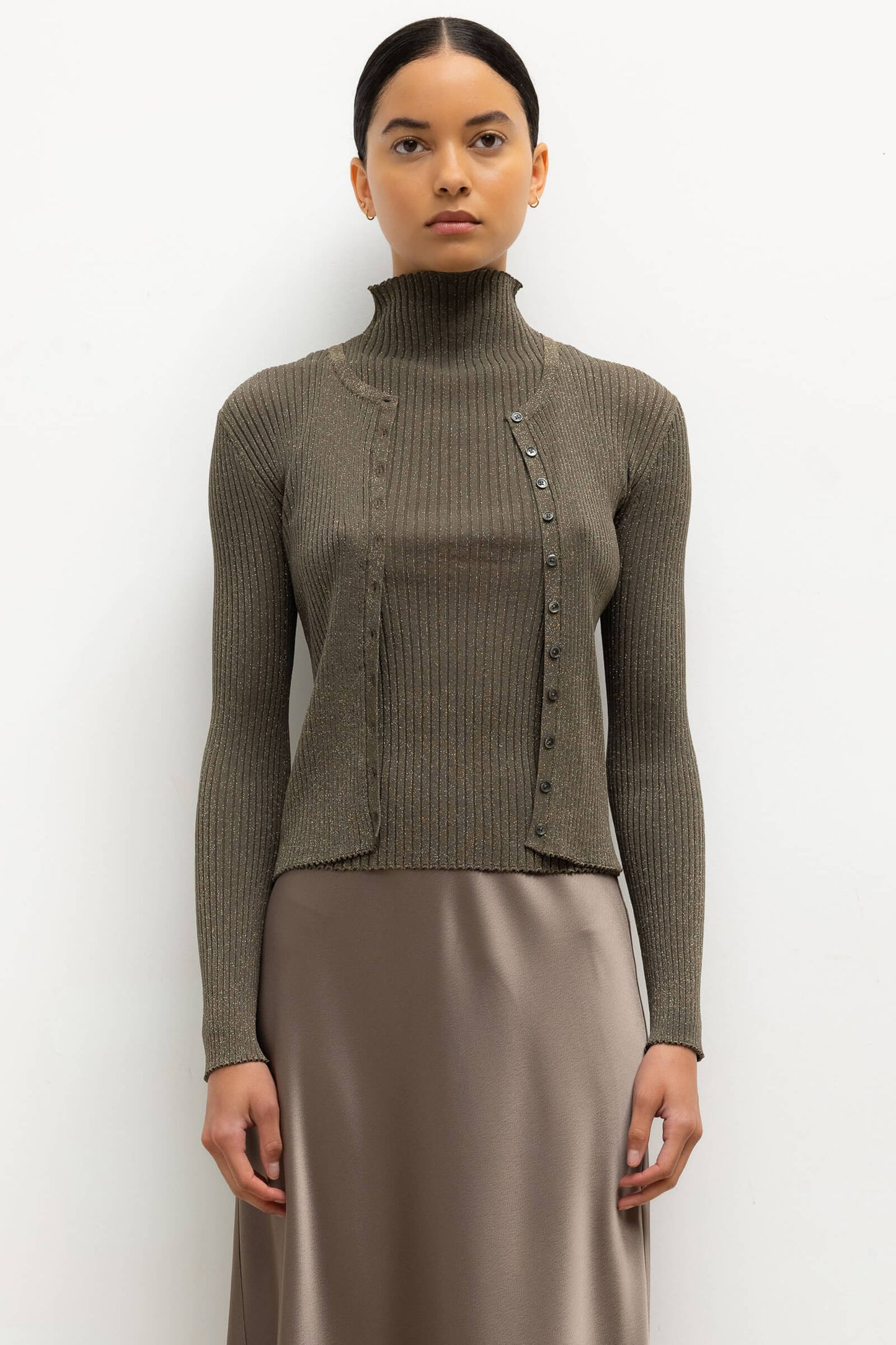 Leset - Blake rib Cardigan in Moss