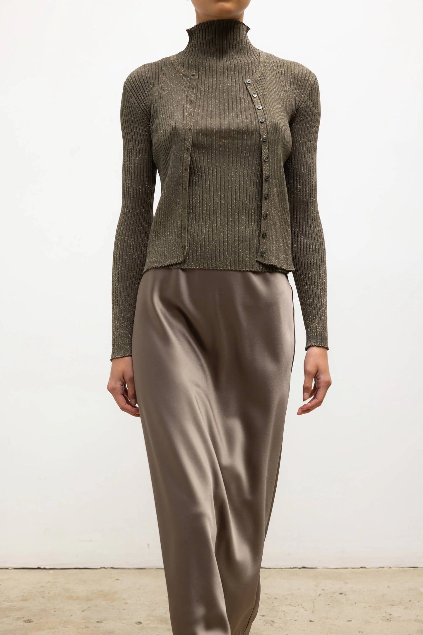 Leset - Blake rib Cardigan in Moss