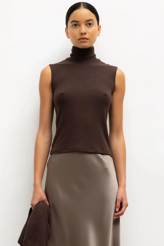 Leset - Lauren Sleeveless Turtleneck in Chocolate