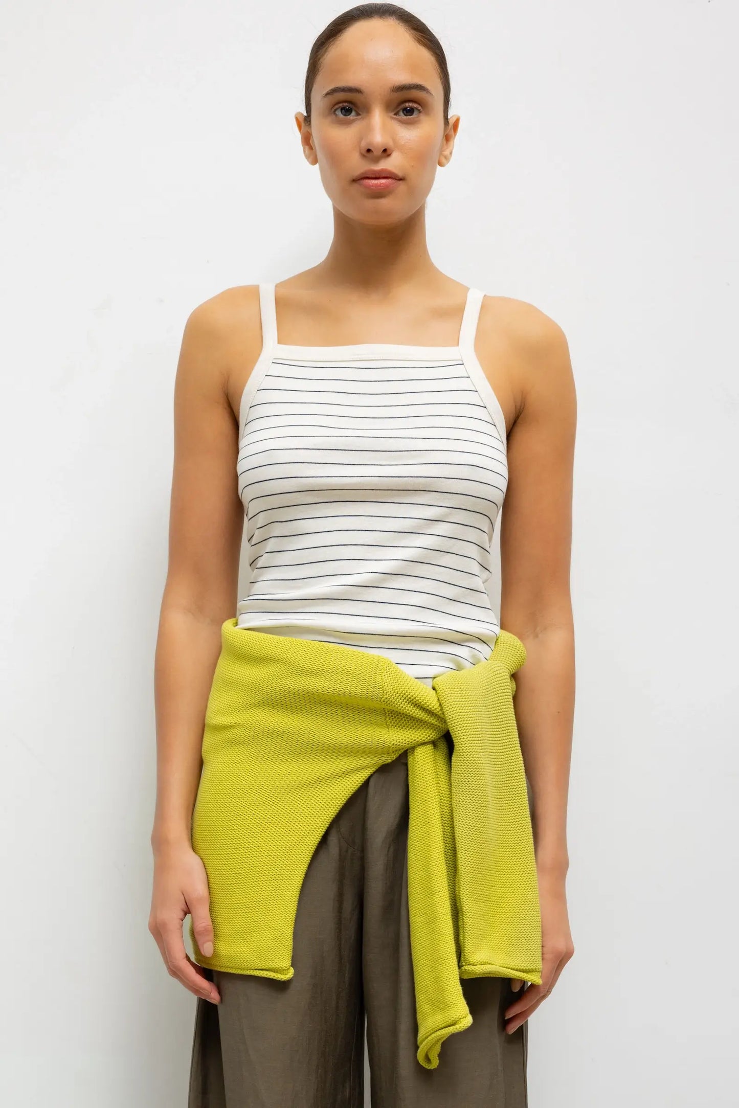 Leset - Nando Stripe Square Neck Tank in Natural Midnight stripe