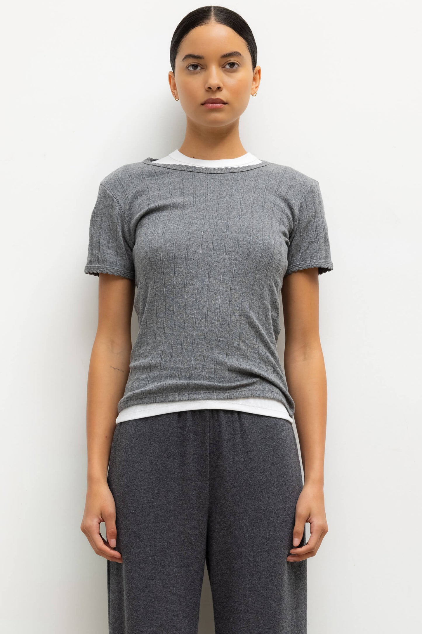 Leset - Pointelle Slim Fit Tee in Granite