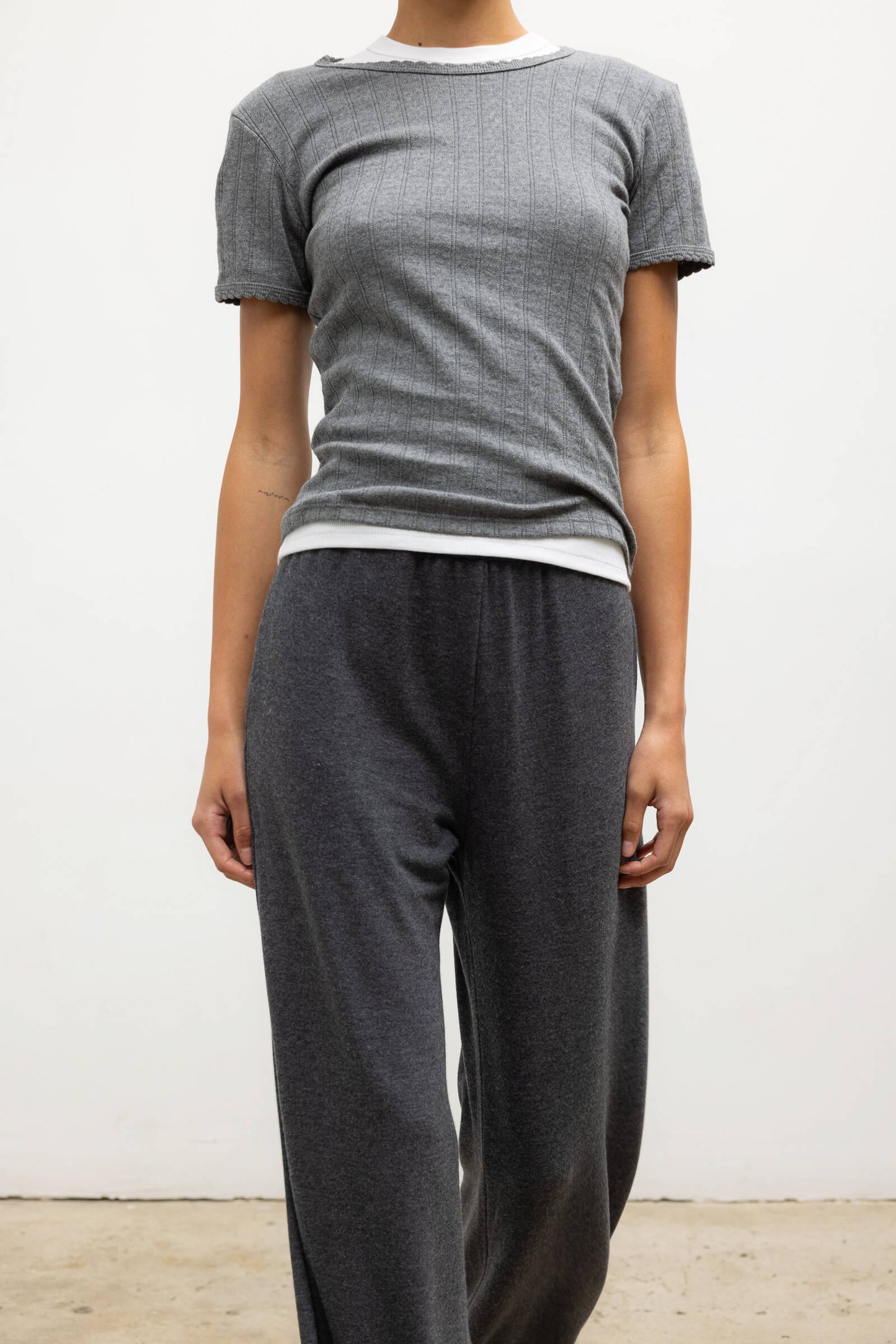 Leset - Pointelle Slim Fit Tee in Granite