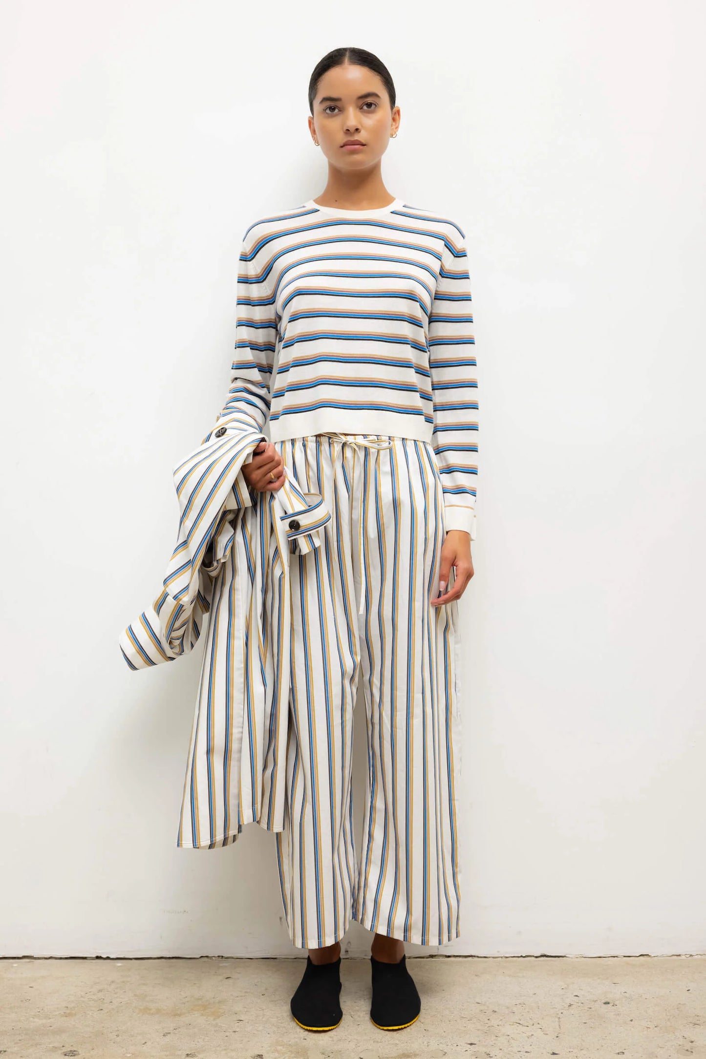 Leset - Yoshi Stripe Crop drawstring pant in parchment blue