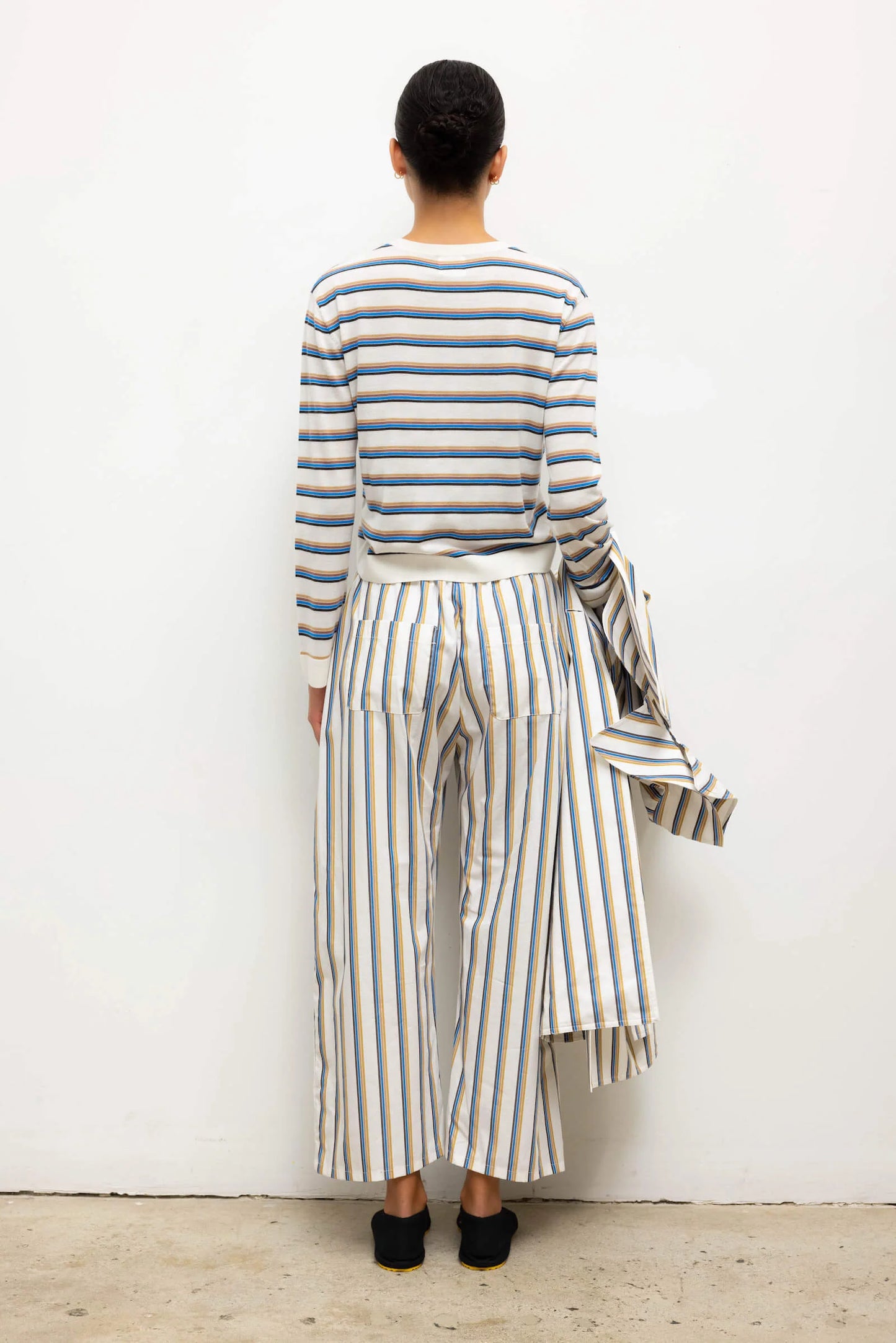 Leset - Yoshi Stripe Crop drawstring pant in parchment blue