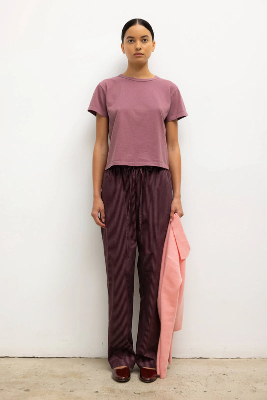 Leset - Yoshi Stripe classic tie pant in Bordeaux