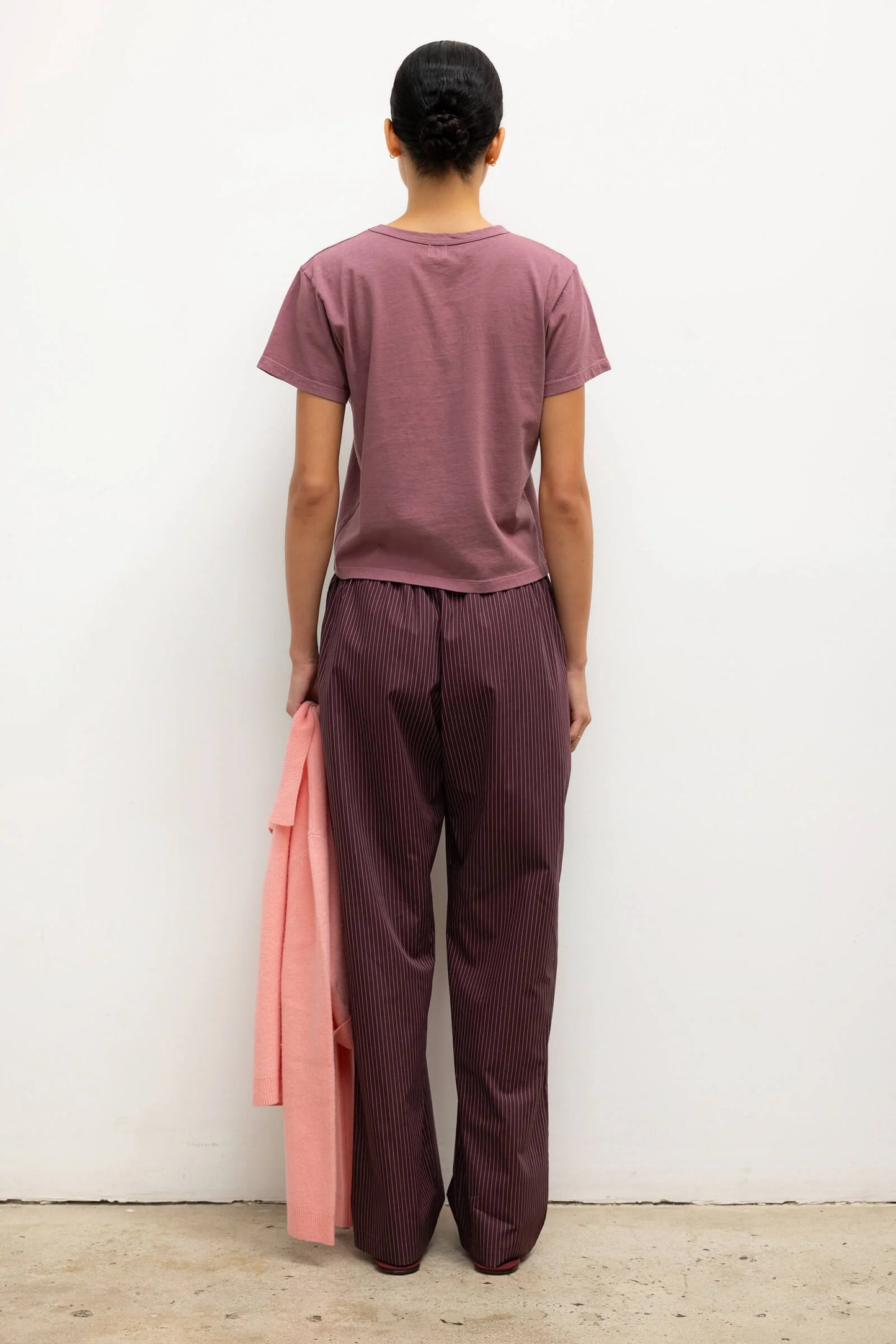 Leset - Yoshi Stripe classic tie pant in Bordeaux