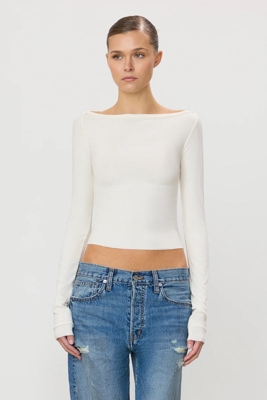 Eterne - Long Sleeve Boatneck Top in Cream