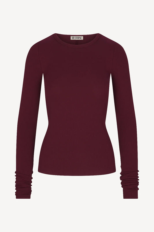 long sleeve fitted top in oxblood 