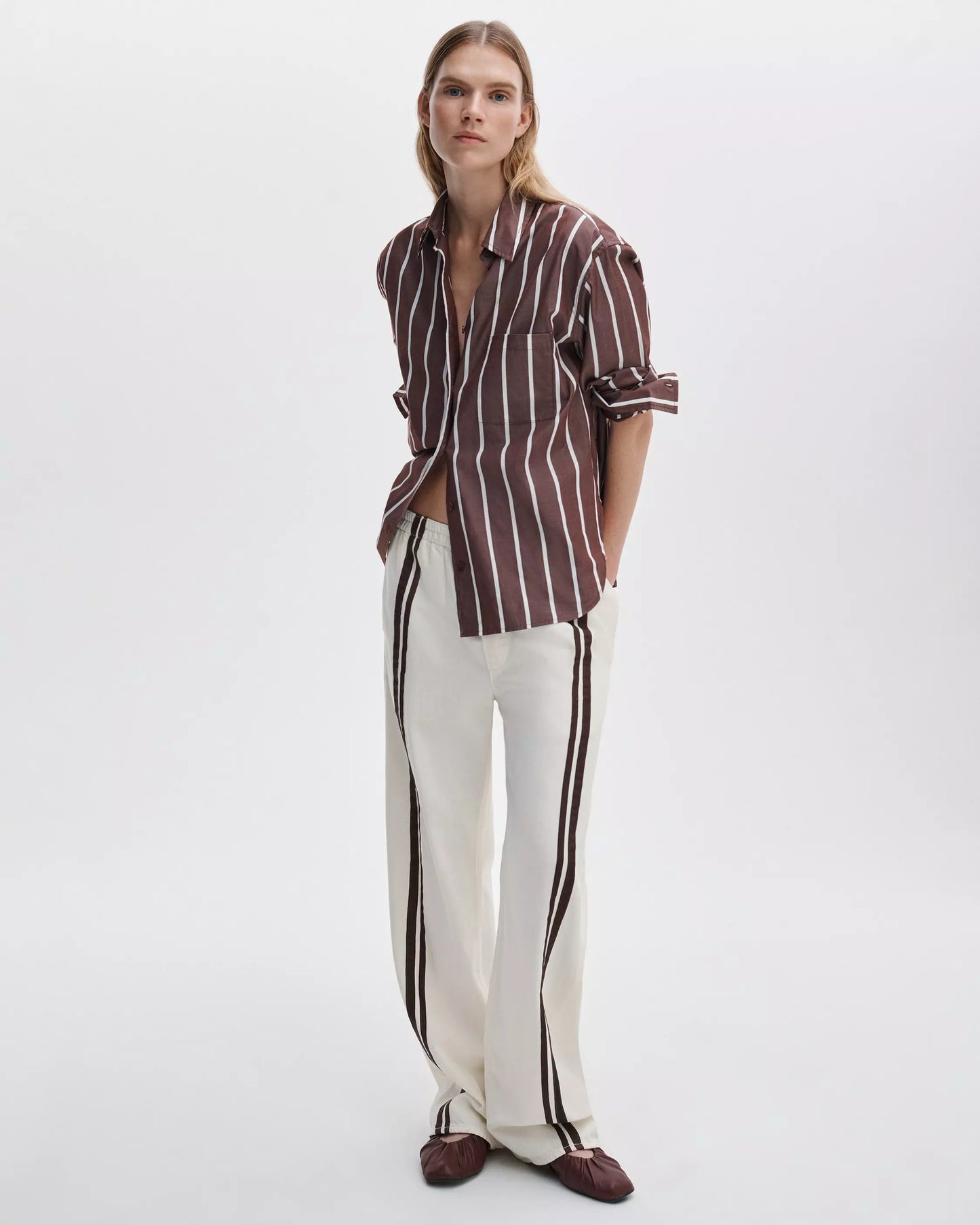 Rag & Bone - Logan Pull on track pant in ecru stripe