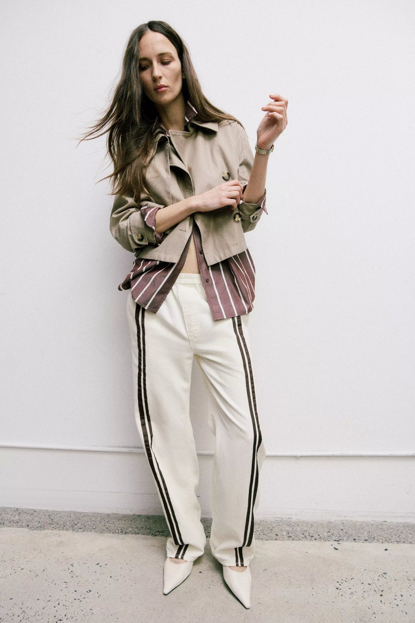 Rag & Bone - Logan Pull on track pant in ecru stripe