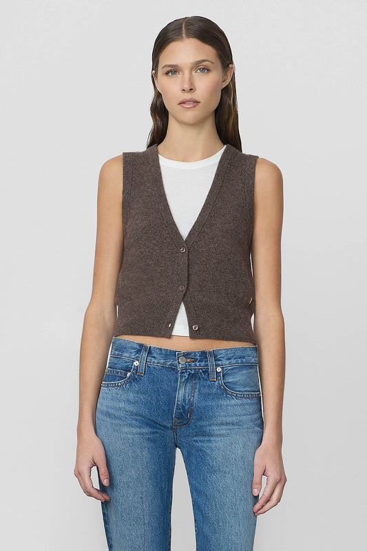 The Leroy Vest is crafted from ultra-luxe cashmere, offering a slim fit and cropped length—an elevated essential for everyday wear.