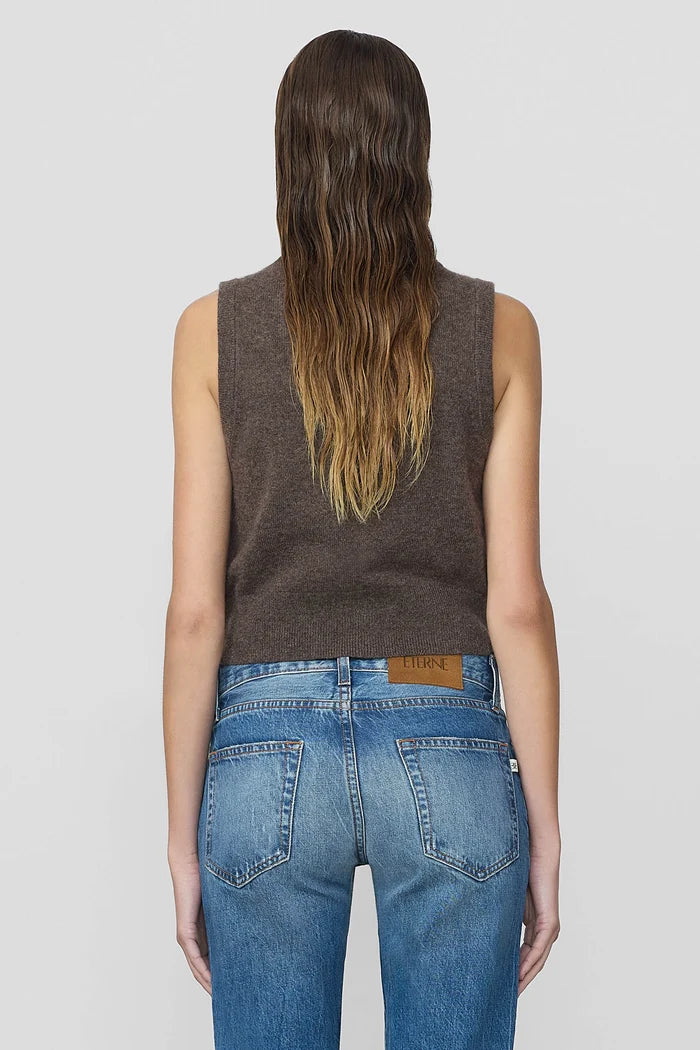 The Leroy Vest is crafted from ultra-luxe cashmere, offering a slim fit and cropped length—an elevated essential for everyday wear.