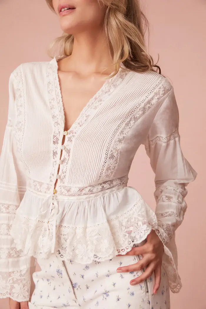 Love Shack Fancy - Mindy Top in Bright White