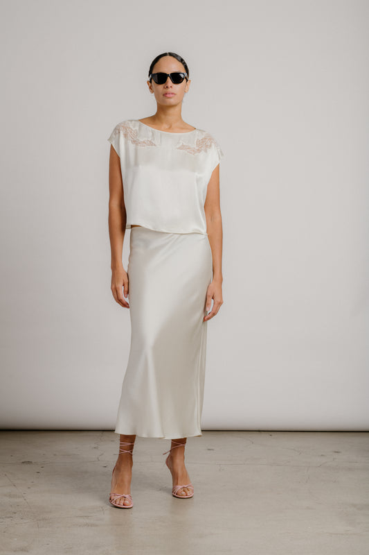 Sablyn - Miranda Scallop bias cut skirt in Gardenia