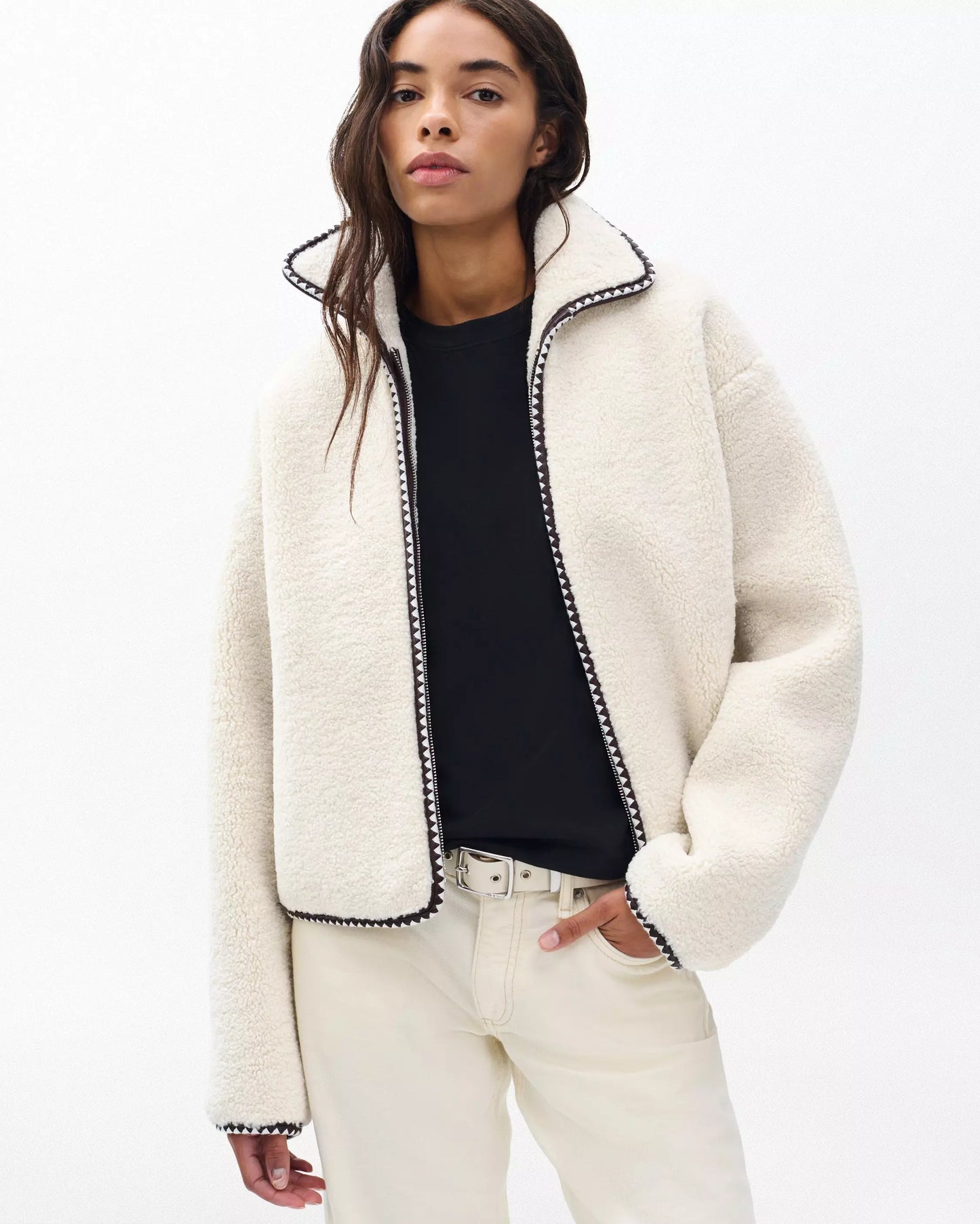 Rag & Bone - Mai Sherpa zip up jacket in Ivory