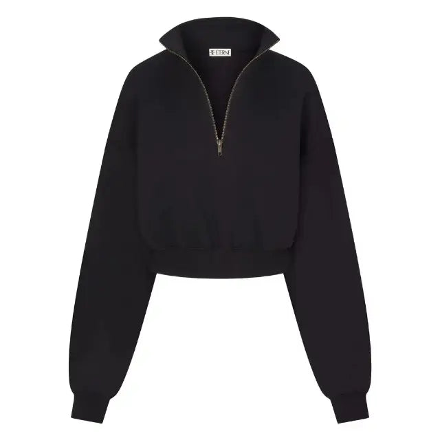 Eterne - Cropped Half Zip Sweatshirt in Black