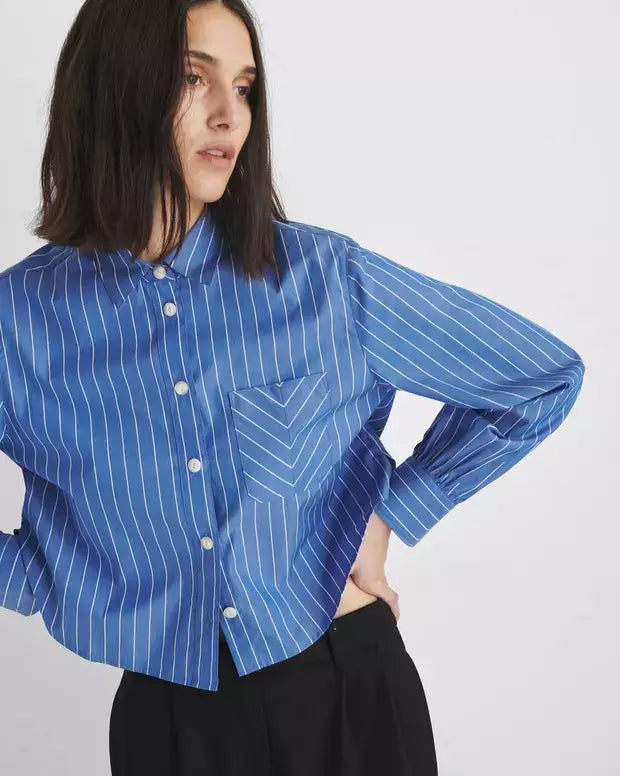 Rag & Bone - Maxine Cropped Shirt in Blue Stripe