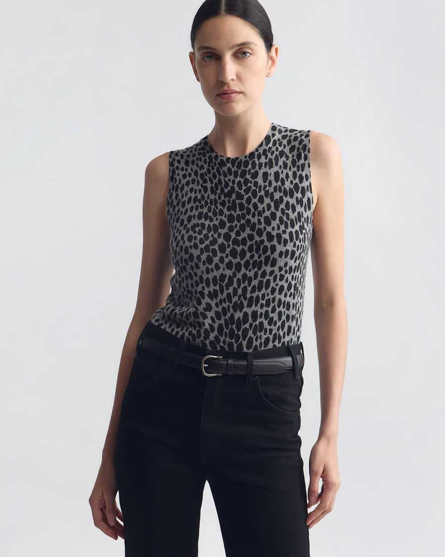 Nili Lotan - Nessa Sweater Tank in pebble grey cheetah