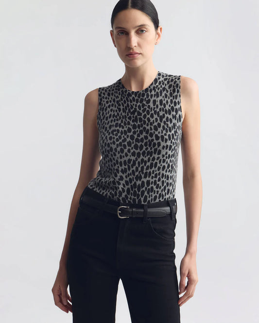 Nili Lotan - Nessa Sweater Tank in pebble grey cheetah