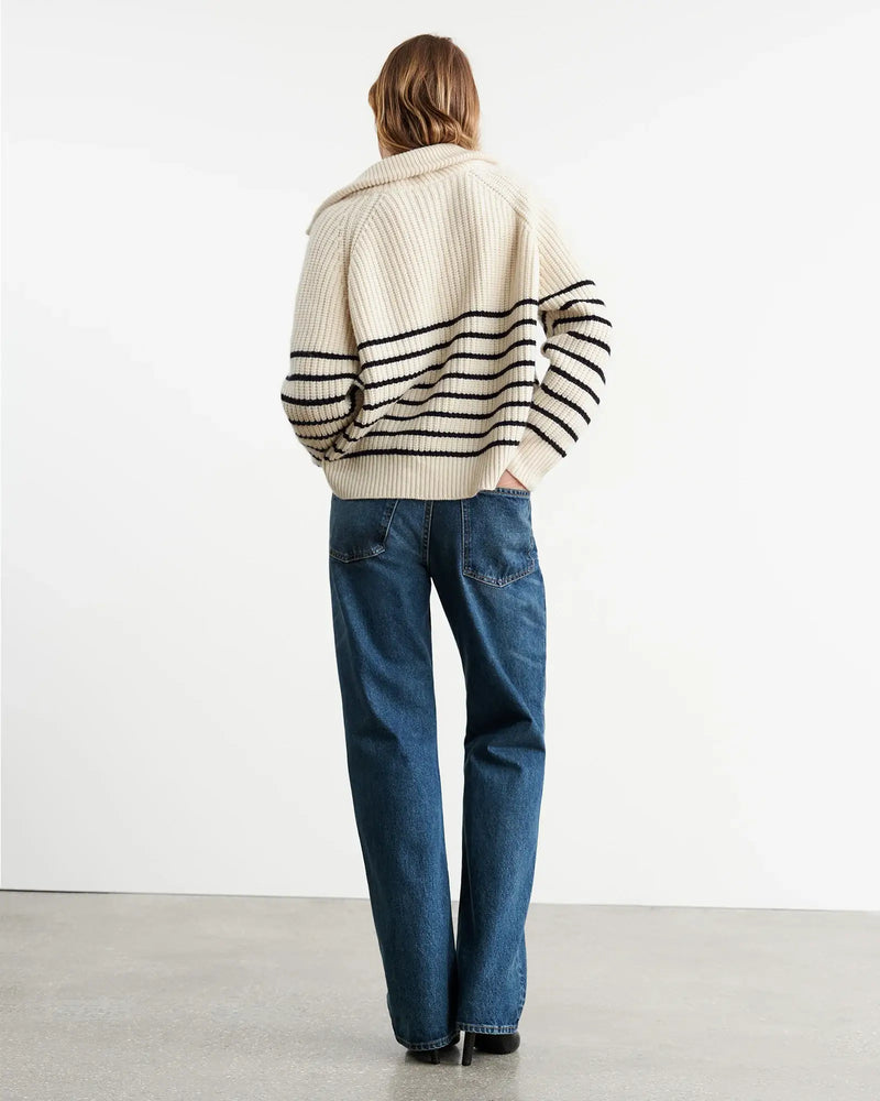 Nili Lotan - Amelina Sweater in Ivory/Dark Navy Stripe