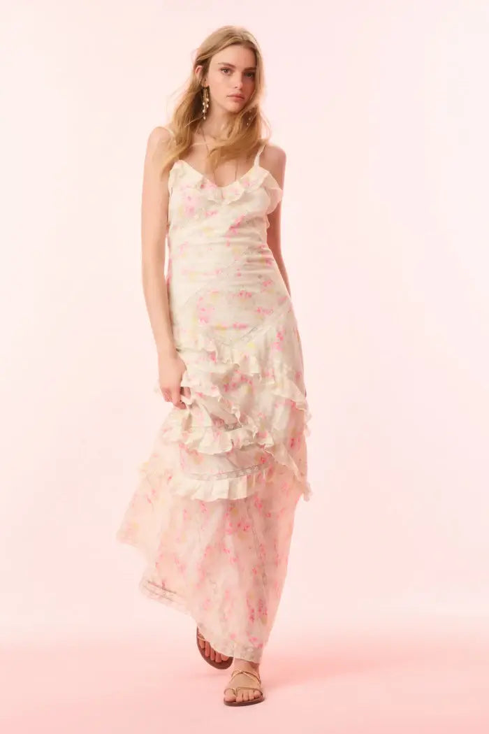 Love Shack Fancy - Nocelle Dress in White Peach