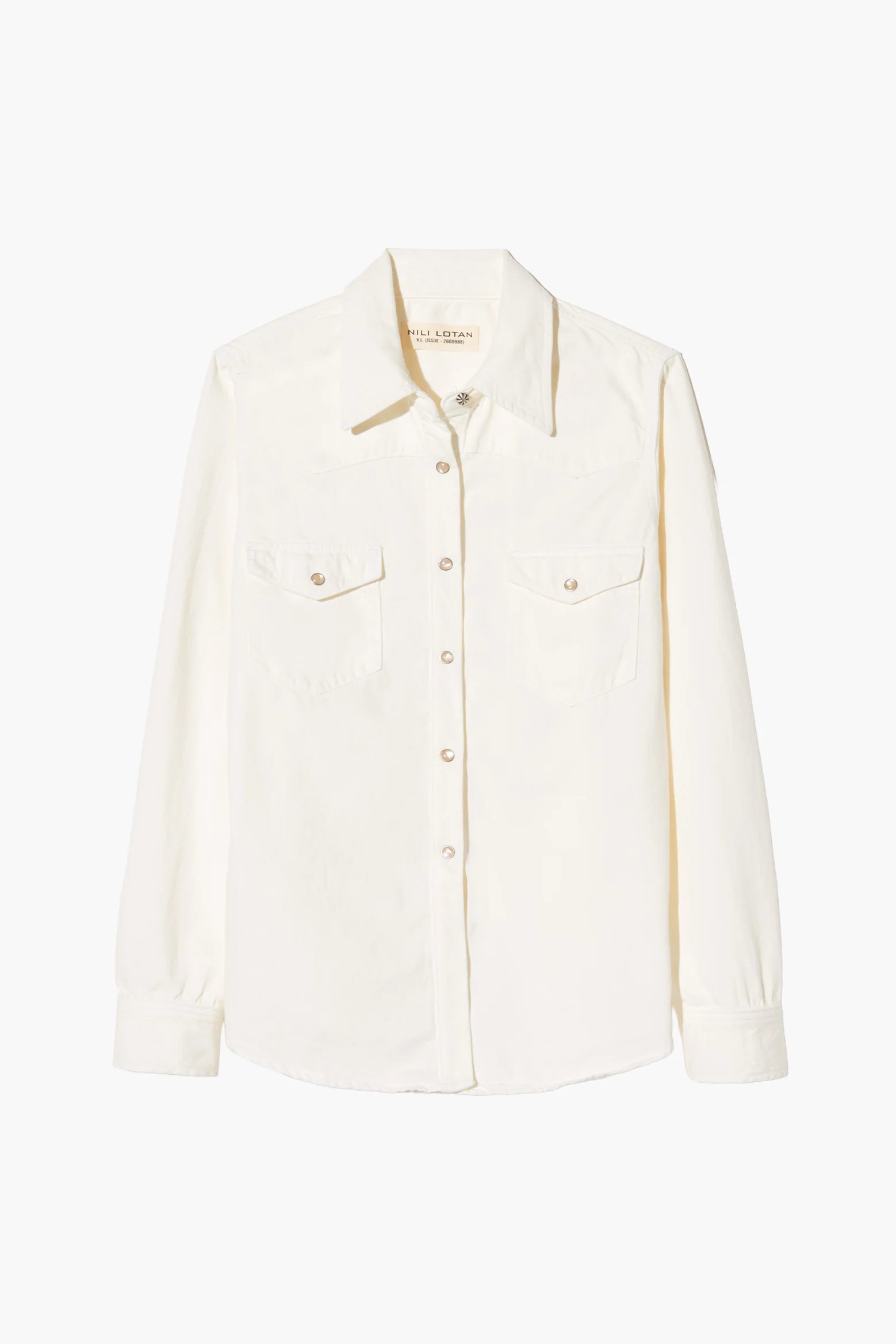 Flat lay photo of Nili Lotan Travis Shirt in Cream denim