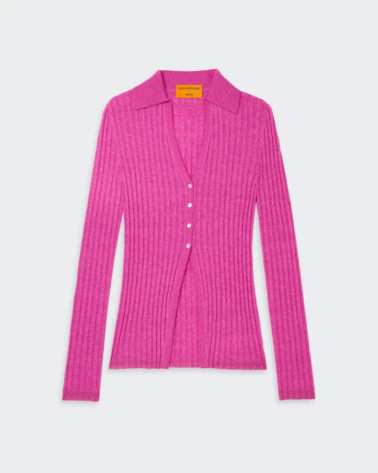 Guest In Residence - Rib Button Cardigan in Fuschia