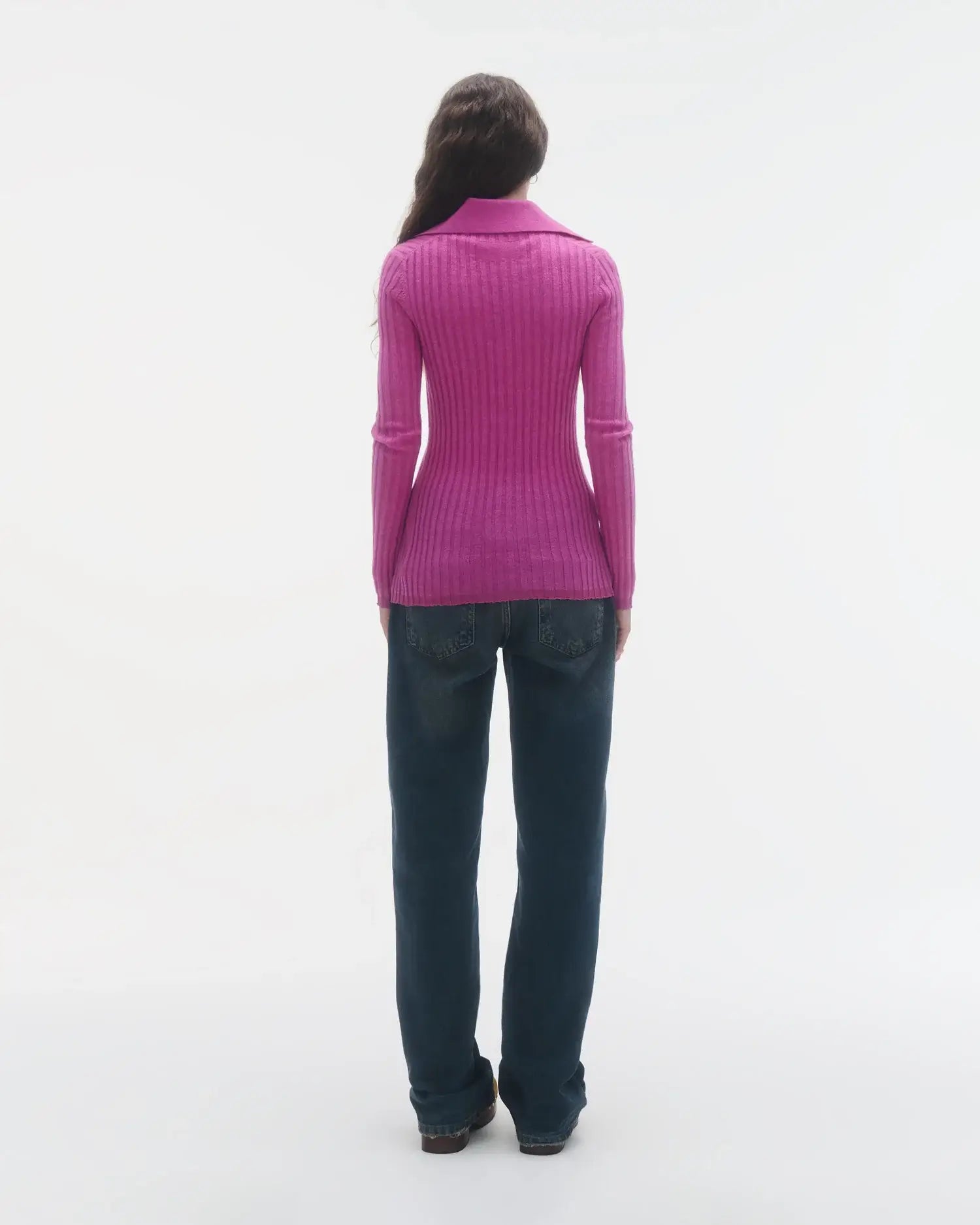 Guest In Residence - Rib Button Cardigan in Fuschia