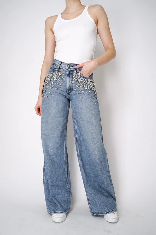 Rag & Bone - Sofie High rise Full length wide pant in mali with jewels
