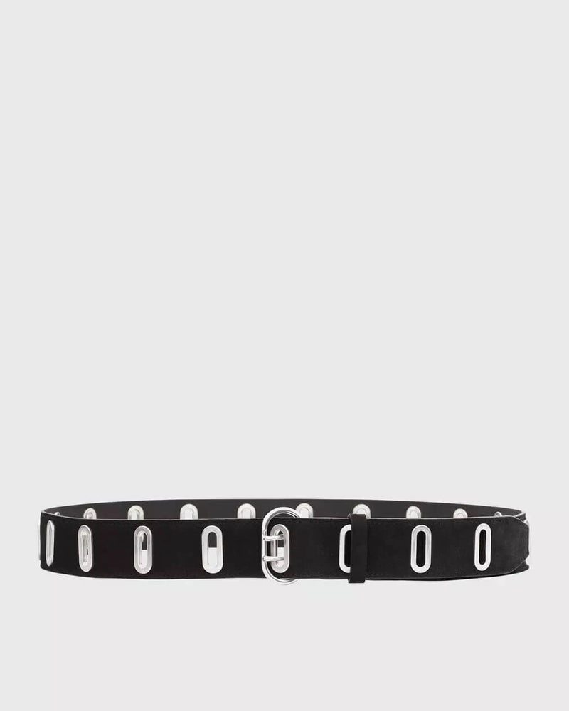 The River. A studded belt with a hint of soft rebellion. Crafted in 100% Italian suede, punctuated by metal studs. Available in 4 adjustable sizes for optimum fit.