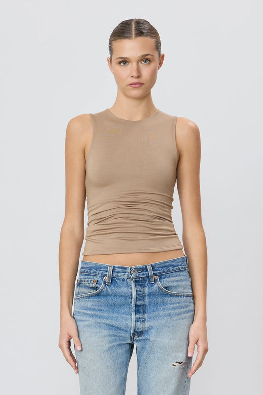 Eterne - Sleeveless Crewneck Top in Taupe