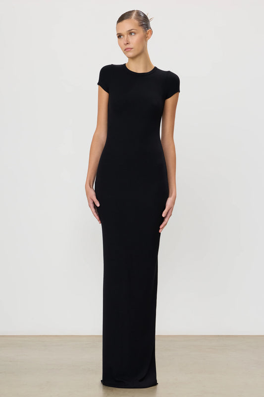 Eterne - Cap Sleeve Maxi Dress in Black