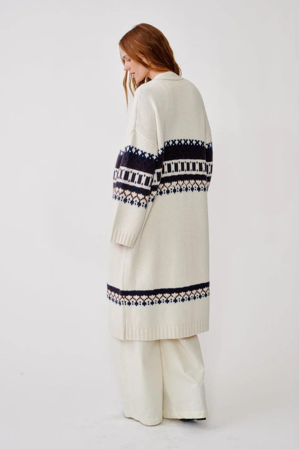 Sablyn - Cedare slouchy fairisle duster in Gardenia Fairisle