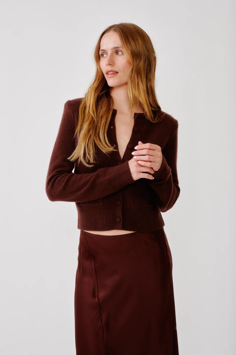 Sablyn - Emilia Shoulder pad Cardigan in Cabernet