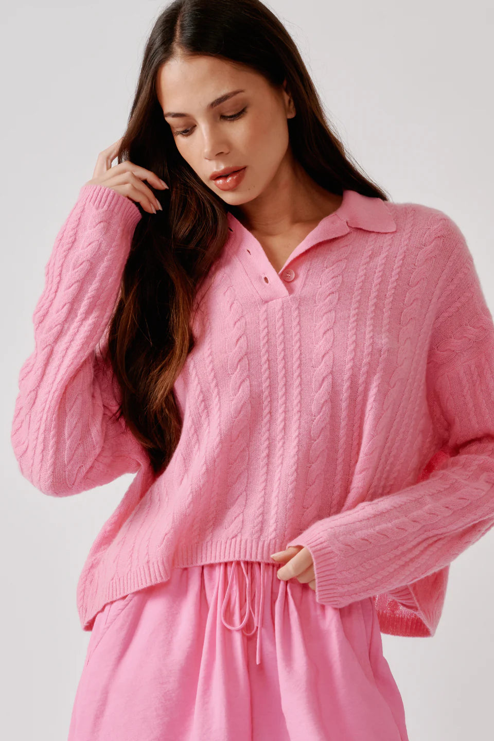 Sablyn -Elsie relaxed polo sweater in dahlia pink