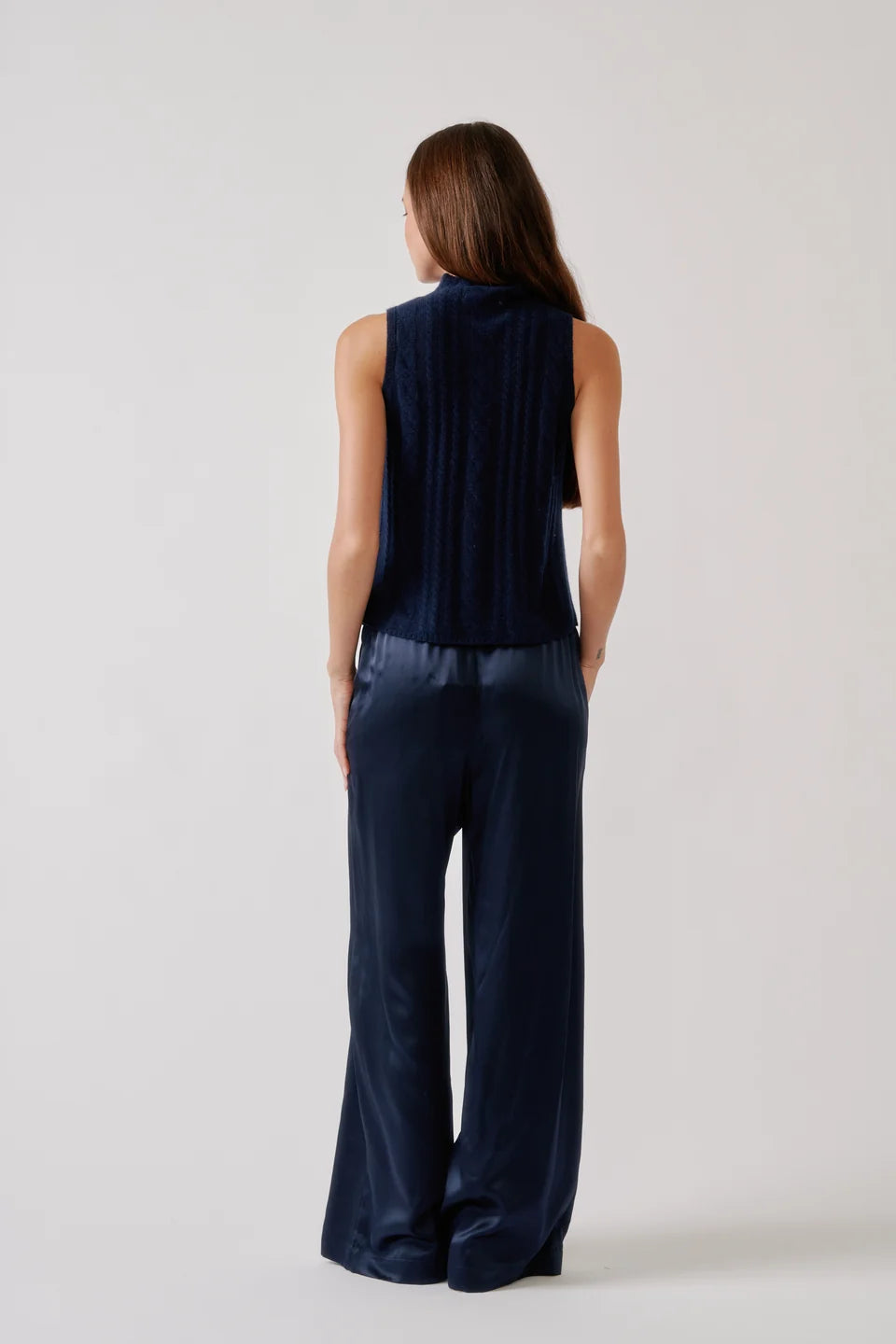 Sablyn - Salvia Sleeveless Cable turtle neck sweater in Midnight Navy