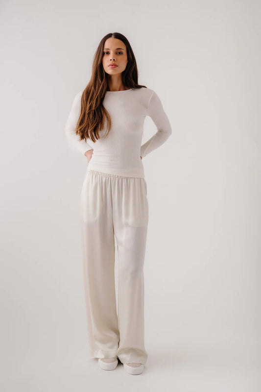 Sablyn - Brynn High rise Silk pant in Gardenia