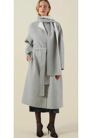 Velvet -  Indira Belted Coat in heather grey