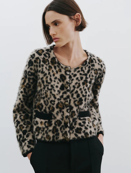 Nili Lotan - Beyton Cardigan in Jute Leopard