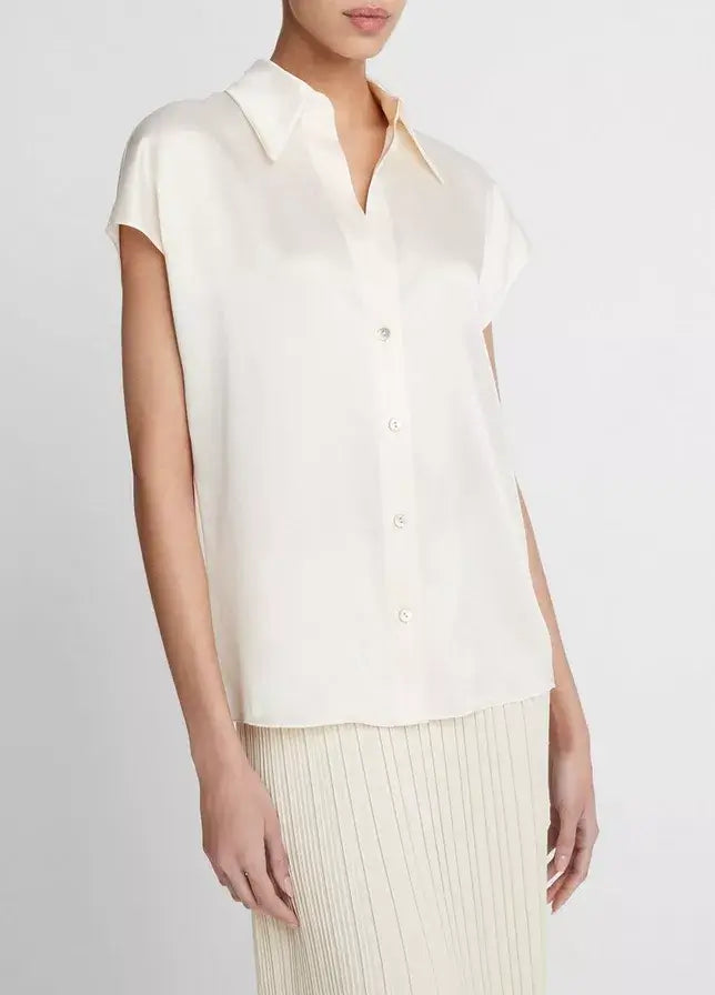 Vince - Cap Sleeve Ruched back Blouse in Chiffon