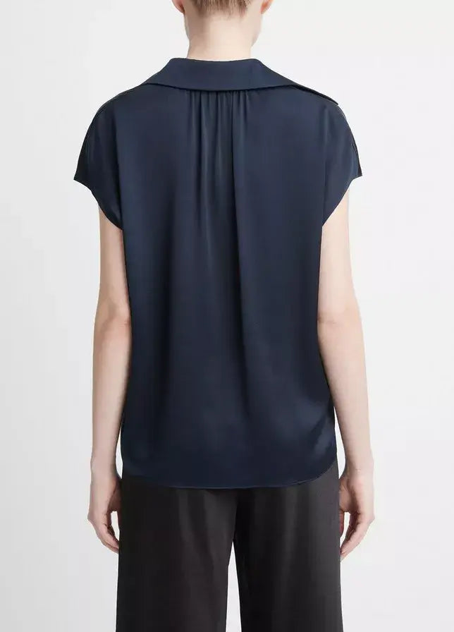 Vince - Cap Sleeve Ruched back Blouse in Black